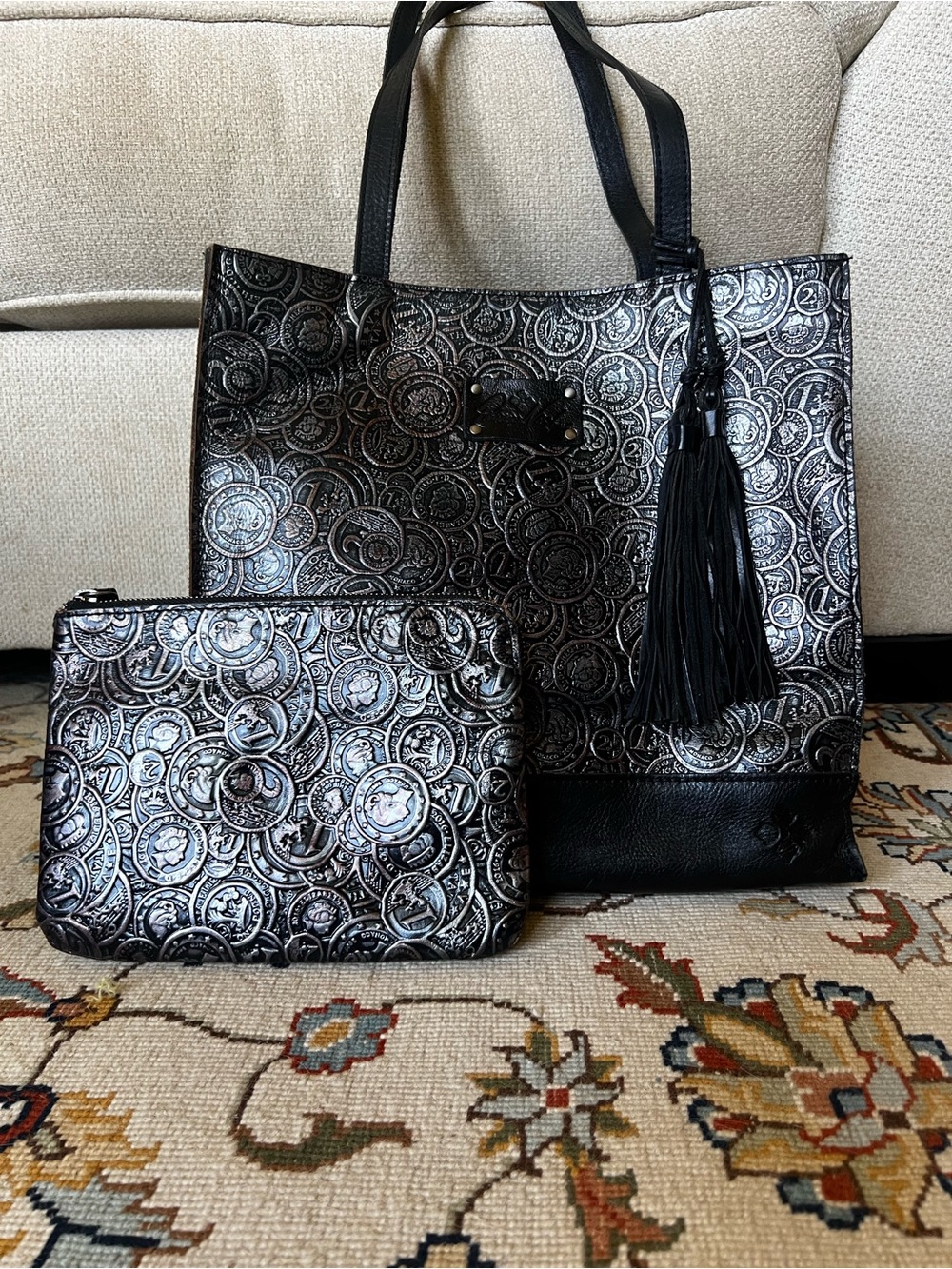 Patricia Nash RARE Coin Tooled Toscano Tote Bag with Matching Wristlet